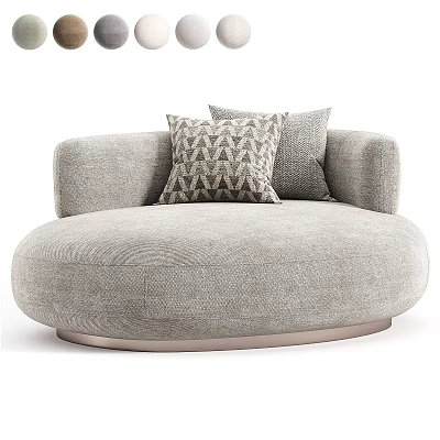Round Light Gray Fabric Single Seater Sofa With Geometric Pattern Cushions And Metal Base 3d model