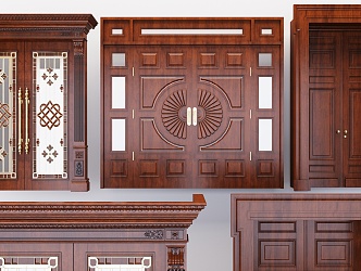 European-style double door classic wooden door 3d model