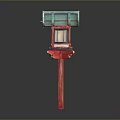 Japanese Traditional Lantern With Green Roof And Red Pole Decorative Design