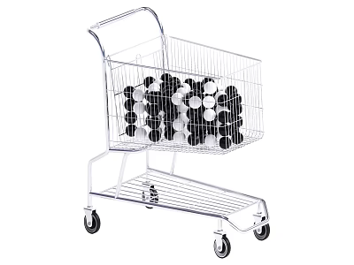 Wire Shopping Cart Filled With Black And White Balls On Wheels 3d model