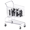 Wire Shopping Cart Filled With Black And White Balls On Wheels