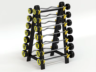 Multi Tier Dumbbell Storage Rack With Black Frame Yellow Dumbbells For Fitness Equipment 3d model