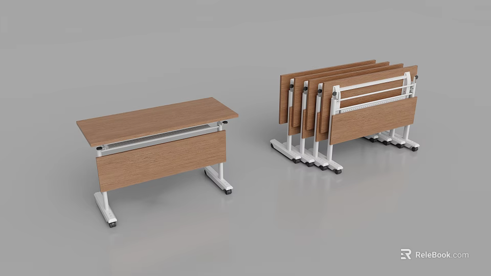Folding Conference Table With Wooden Tabletop And Metal Frame Stackable Design For Office Use 3d model 