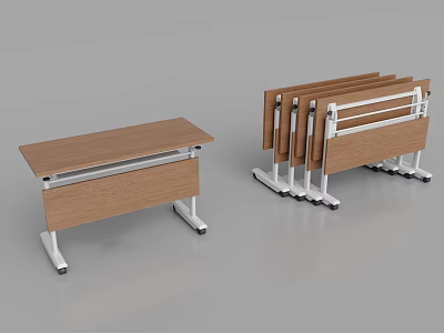 Folding Conference Table With Wooden Tabletop And Metal Frame Stackable Design For Office Use 3d model