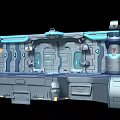 Cartoon Sci Fi Scene With Futuristic Control Panel Mechanical Structures And Glowing Blue Accents 3d model