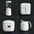 White Minimalist Kitchen Appliances Including Blender Toaster Rice Cooker And Electric Kettle With Simple Design