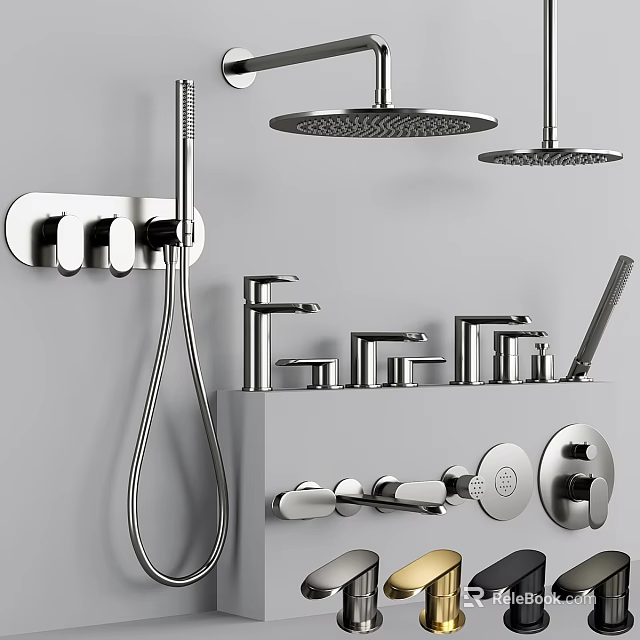 Modern Bathroom Faucet Set With Chrome Shower Heads And Control Knobs 3d model 