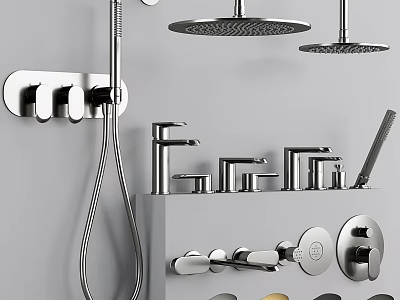 Modern Bathroom Faucet Set With Chrome Shower Heads And Control Knobs 3d model