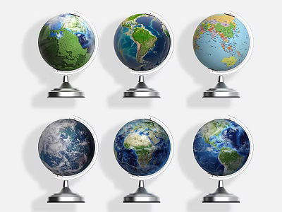 Set of Decorative Globe Ornaments with Various Colorful Designs and Metal Bases 3d model