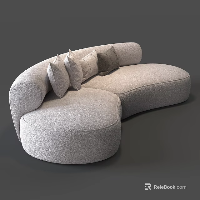 Irregular Shaped Light Gray Sofa With Soft Fabric Curved Design And Gray Cushions 3d model 