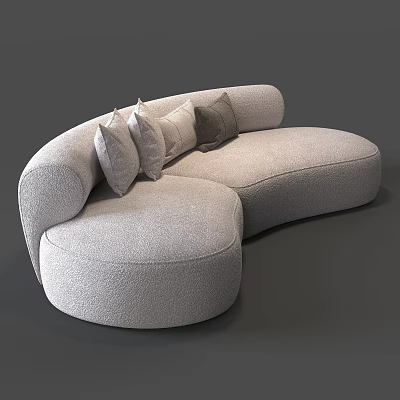 Irregular Shaped Light Gray Sofa With Soft Fabric Curved Design And Gray Cushions 3d model