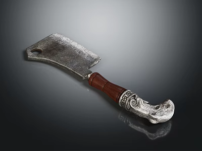 Vintage Handcrafted Kitchen Knife With Wooden Handle And Decorative Metal Blade 3d model