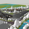 Scenic Commercial Street With Modern Architecture Traditional Elements River And Green Spaces