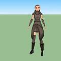 3D Female Game Character With Fitted Dark High Collar Outfit Long Sleeves And Knee Boots