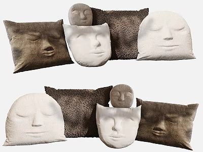 Face Shaped Decorative Pillows in White and Brown Design for Home Decoration 3d model