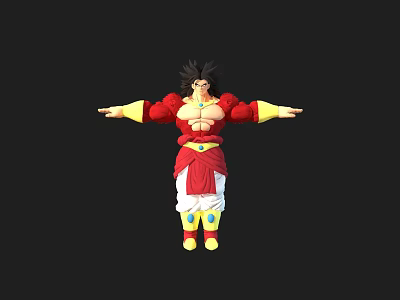 Muscular Anime Game Character With Red Outfit Yellow Cuffs And Black Hair Arms Outstretched 3d model