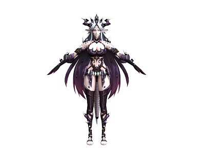 Mythical Woman In Intricate Armor With Ornate Headdress And Long Flowing Purple Hair 3d model