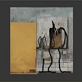 Cartoon Style Industrial Scene With Brick Wall Red Fire Extinguisher Metal Container And Black Hoses