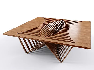 Modern Wooden Coffee Table With Crisscross Slats And Unique Base Design 3d model