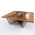 Modern Wooden Coffee Table With Crisscross Slats And Unique Base Design