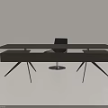 Modern Minimalist Wooden Desk with Black Metal Legs and Matching Black Chair