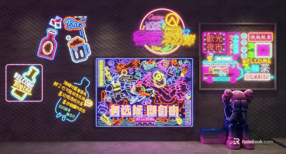 Colorful Neon Style Decorative Lights With Creative Patterns And Indoor Decoration 3d model