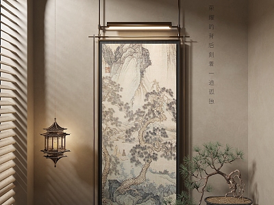 New Chinese Style Decorative Painting Hanging Painting Long Strip Hanging Painting Landscape Hanging Painting 3d model