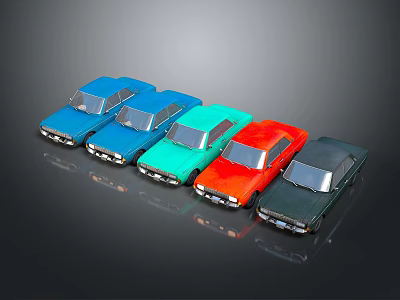 Colorful Toy Cars in Different Colors Arranged in a Row on Dark Surface 3d model