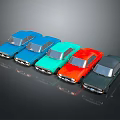 Colorful Toy Cars in Different Colors Arranged in a Row on Dark Surface