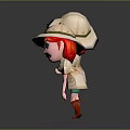 Cute Cartoon Girl With Red Hair Green Eyes In Explorer Outfit And Different Poses