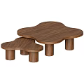 Modern Petal Shaped Coffee Table With Wooden And Black Finish And Cylindrical Legs