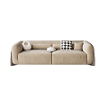 Modern double sofa cream multiplayer sofa 3d model