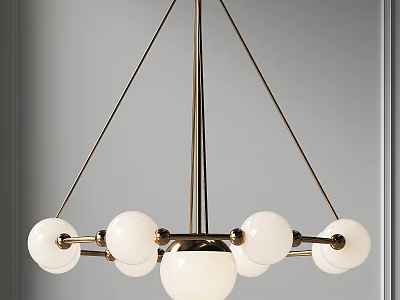 Modern Minimalist Chandelier with Golden Metal Frame and White Globe Lights 3d model