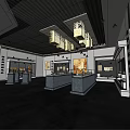 Modern Cultural Center Exhibition Hall With Display Counters Chandeliers And Exhibits