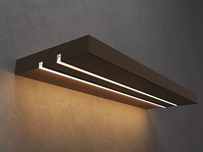 Modern Wall Light With Wooden Structure And LED Strip On Gray Textured Wall 3d model