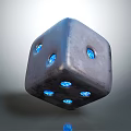 Metallic Dice with Blue Glowing Dots and Reflective Surface in 3D Rendering 3d model