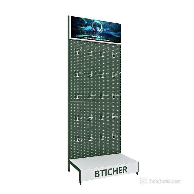 Grid Panel Display Rack With Top Poster Multiple Hooks And Bottom Fischer Brand Logo 3d model