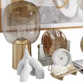 Modern Elegant Decorative Ornament Collection With Abstract Golden Painting Dried Flowers Glass Vase And Mirror
