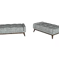 Gray Fabric Ottoman with Wooden Legs Modern Comfortable Stylish Interior Design