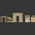 Beige Ornamental Stone Components With Arches Columns Bases On Black Background