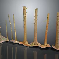 Natural Wood Tree Trunks with Stone Bases in Various Heights and Sizes for Decorative