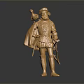 Golden Armored Man Statue With Sword Cloak And Medieval Knight Design