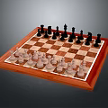 Classic Wooden Chessboard With Black And White Chess Pieces On Checkered Surface