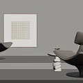 Modern Chair And Side Table Combination In Minimalist Interior With Grid Pattern Artwork