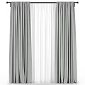 Grey And White Double Layer Window Curtains With Sheer Inner Pleated Design 3d model