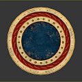 Round Layered Ornamental Scene Component With Blue Center Red Frame And Gold Rivets