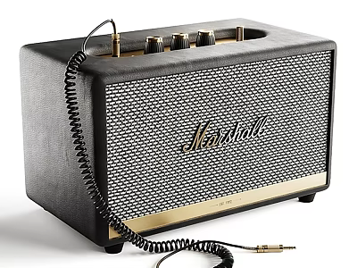 Marshall Retro Style Black and Gold Speaker with Control Knobs and Coiled Cable 3d model