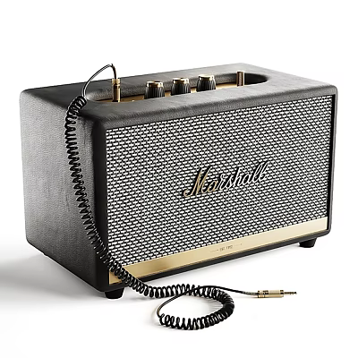 Marshall Retro Style Black and Gold Speaker with Control Knobs and Coiled Cable 3d model