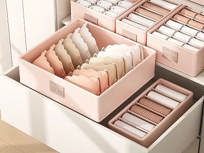 Organized Clothes Storage Drawer with Pink Organizers and Neatly Arranged Garments 3d model
