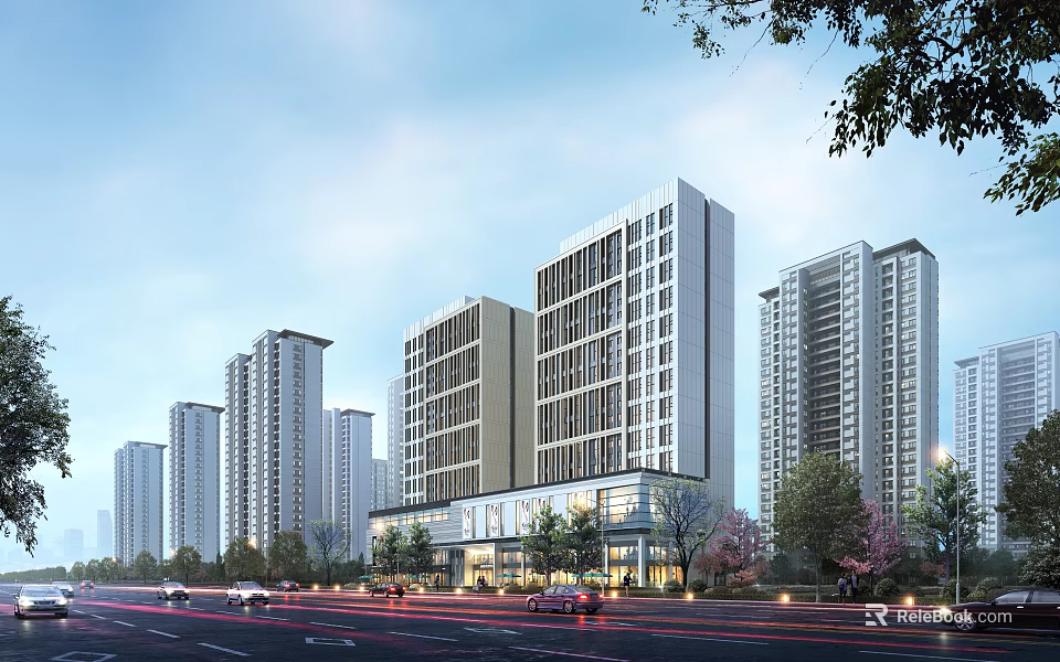 Commercial Street With Modern High Rise Buildings And Urban Traffic 3d model 